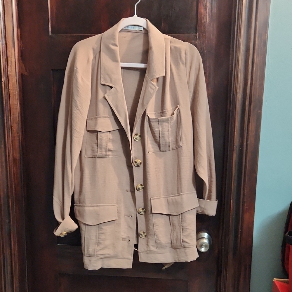 Ricki's Tan Utility Jacket-style Shirt with Button Details & Belt